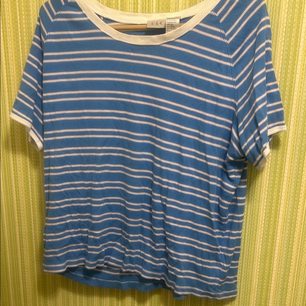 CLC Blue and White Striped Short Sleeve Tee